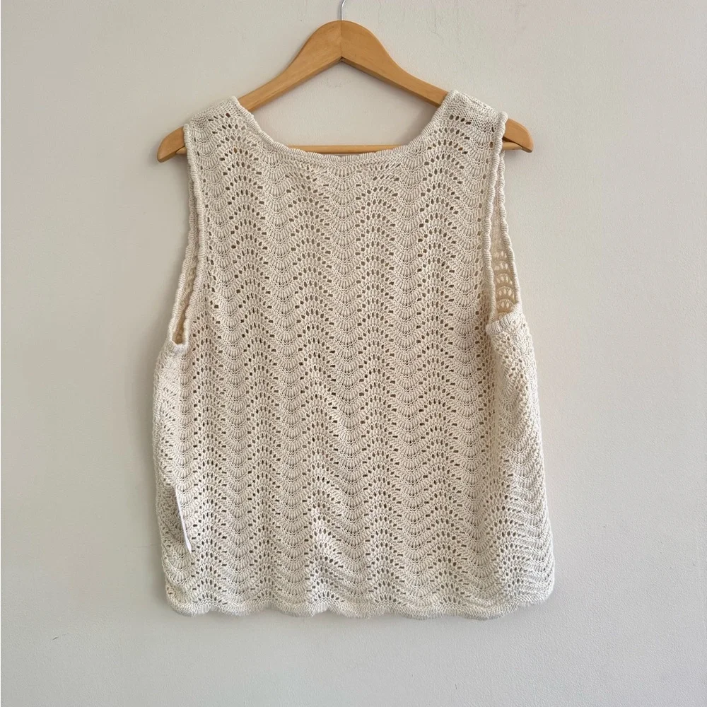 NWT Lucky Brand Open Stitch Crochet Cotton Tie-Front Vest – Size L - Picture 5 of 5
